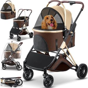 Goodivery - Dierenbuggy - Honden Buggy - Katten Buggy - Dieren Buggy - Dieren Buggy Dubbele - 102x81x60cm -Bruin/Champagne