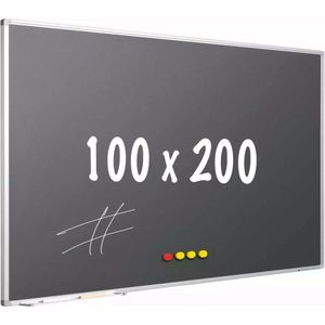 Krijtbord PRO Beverly - Magnetisch - Schoolbord - Eenvoudige montage - Emaille staal - Grijs - 100x200cm
