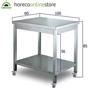 HCB® - Professionele Werktafel op wielen - 70 x 70 x 85 cm - RVS / INOX tafel - Horeca keuken werkbank - werkwagen - kookeiland - verplaatsbaar keukeneiland - werkblad - 60 kg - 7931