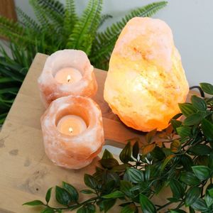 Himalaya Zoutlamp (1-2 kg) + 2 x Waxinelichthouder (400-700 gram)