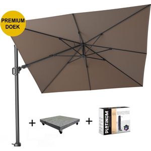 Challenger T2 premium zweefparasol 300x300 cm havanna met 90 KG voet en hoes