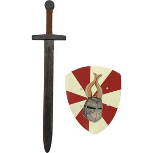 Houten Zwarte Ridder zwaard met ridderschild maske