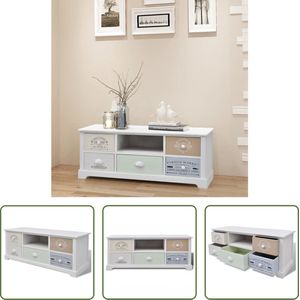 The Living Store TV-Hifi Stand Franse Landelijke Stijl - 100x35x40 cm - 5 Lades