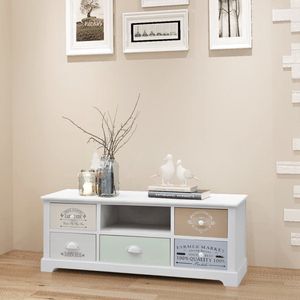 The Living Store TV-Hifi Stand Franse Landelijke Stijl - 100x35x40 cm - 5 Lades