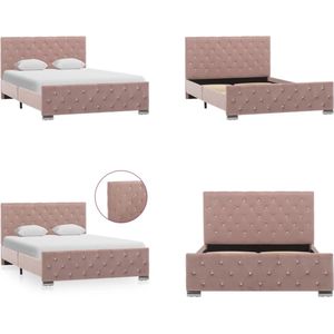 vidaXL Bedframe fluweel roze 120x200 cm - Bedframe - Bedframes - Bed - Bedden