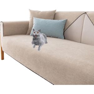 Bankhoes hoekbank waterdichte L-vorm 1/2/3/4-zits, bankbeschermer, bankbeschermer dekens antislip hond kat krasbestendig, kaki 110 x 110 cm