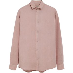 Taupe-roze linnen hemd met garment dye en geborduurd monogram