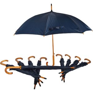 Voordelpak: Set van 10 Luxe Navy Blauwe Automatische Paraplu met Houten Handvat - 98cm Diameter | Waterdicht en Windproof | Unisex