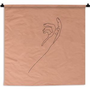 Wandkleed - Wanddoek - Hand - Line art - Oranje - 60x60 cm - Wandtapijt