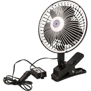 Auto klem ventilator met 12 volts aansluiting zwart 18 cm - Met 2 meter snoer