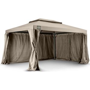 Tuinpaviljoen Europe | 3 x 4 m | PVC gecoat 300 gr/m² | Grizzly Outdoor | Taupe | 100% waterdicht | Inclusief zijwanden