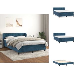 vidaXL Bed - Luxe fluwelen boxspringbed - Donkerblauw - 203 x 147 x 78/88 cm - Pocketvering - Bed