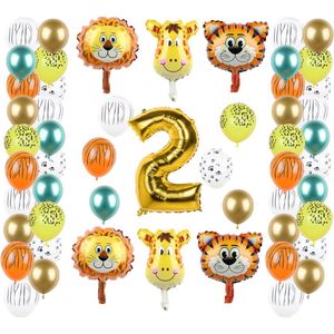 34-delig feestpakket Jungle - Jungle 2 jaar jongen-meisje verjaardag - Jungle thema feestje - Jungle versiering - Jungle feestartikelen - Jungle slinger - Jungle ballonnen - Jungle kinderfeestje