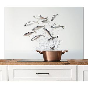 Spatscherm keuken 120x80 cm - Kookplaat achterwand Vissen - Water - Wit - Muurbeschermer - Spatwand fornuis - Hoogwaardig aluminium