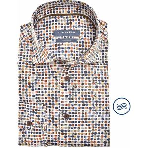 Ledub modern fit overhemd - middenbruin dessin - Strijkvriendelijk - Boordmaat: 42