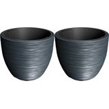 Prosperplast Plantenpot/bloempot Furu Stripes - 2x - buiten/binnen - kunststof - antraciet - D47 x H47 cm - met binnenpot