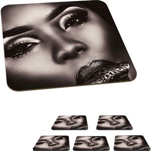 Onderzetters voor glazen - Vrouw - Wimpers - Zwart - Wit - 10x10 cm - Glasonderzetters - 6 stuks