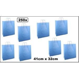 250x Koordtas Big licht blauw 41cm x 32cm - papier - goodiebag papieren draagtas tas koord festival kado themafeest party geschenken