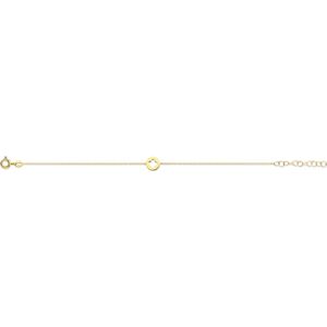 New Bling Zilveren Armband 9NB 0337 - 16,5+3 cm - rondje met open klaver - ankerschakel - Goudkleurig
