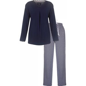 Medaillon Dames Pyjama - Katoen - Navy Blauw. - Maat XXL