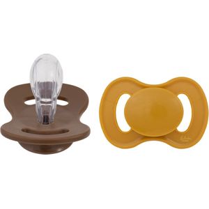 Lullaby Fopspeen Symmetrical Silicone Size 2 Honey Mustard & Hazelnut Brown 2-Pack