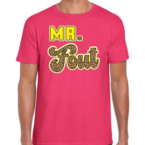 Bellatio Decorations verkleed t-shirt voor heren - Mr. Fout met giraffe print - roze/geel - carnaval XXL