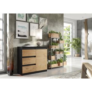 Pro-meubels - Dressoir Milton - Zwart mat - Eiken - 80cm - Kast - Opbergkast - Slaapkamer - Commode