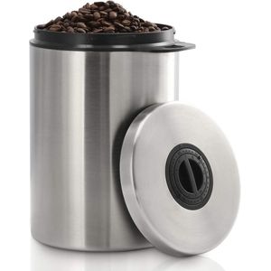 Koffiebus voor 1 kg koffie (luchtdichte voorraadpot met aromasluiting, roestvrijstalen container voor het bewaren van koffie, thee, cacao) zilver