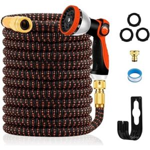 PolkaHome Uitbreidbare Tuinslang 45,5m/150ft, Verbeterde 3-Laags Latex, 3/4"" & 1/2"" Metalen Connectoren, Duurzaam 3450D Weefsel, Flexibele Waterslang, 10 Functies Spray, Slang Voor Tuinieren, Wassen - Zwart