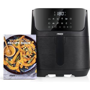 Airfryer XXL 6,5L - Princess 182061 - Inclusief Receptenboek - Digitale Heteluchtfriteuse met Uitneembare Scheidingswand en 60% Minder Energieverbruik - Zwart