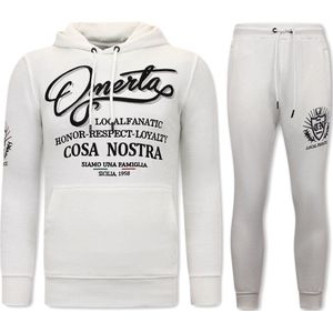 Exclusieve Heren Joggingspak - Omerta, Cosa Nostra - Wit