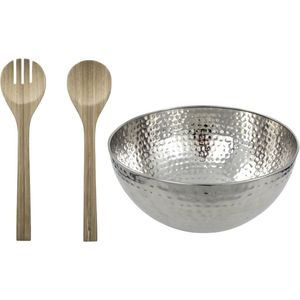 Luminarc Slakom/Serveerschaal en bamboe slacouvert - Glas - D28 cm