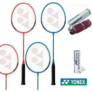 Yonex B-4000 familiepakket | 4 B-4000 badmintonrackets | Yonex badmintonnet |6 Mavis 300 wit medium