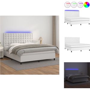 vidaXL Boxspring 160x200 - LED - Kunstleren bed met verstelbaar hoofdbord en pocketvering matras - Bed