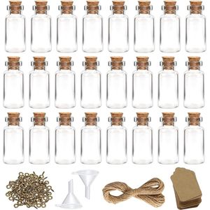 40 stuks glazen reageerbuisjes met kurk, 10 ml, mini-glazen flessen met jute koord en hanger, mini-flessen met trechter voor bruiloft, feest, accessoires, decoraties