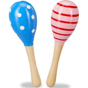 Relaxdays sambaballen set van 2 - voor kinderen - maracas - rammelaar - hout - roze/blauw