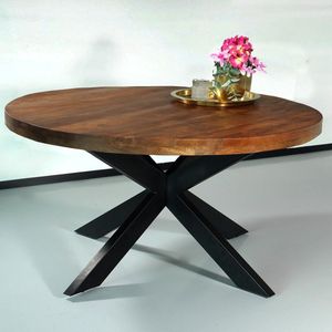 Eettafel rond mangohout 150cm Jones bruin ronde industriële tafel duurzaam mango eetkamertafel