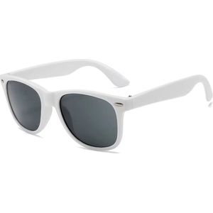 Classic zonnebril - Rechthoekig Wit Montuur - Zwarte Glazen - Vrijgezellenfeest | Bril Hipster Vintage Retro Dames Heren Vierkant Rechthoekige Classic | Carnavalsbril | Festival bril| Retro Zonnebril | Zonnebril Heren | Zonnebril Dames | Wit