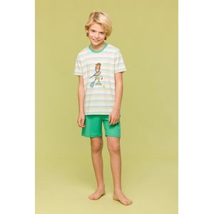Woody pyjama jongens/heren - groen gestreept - leeuw - 241-10-PSS-S/910 - maat 104