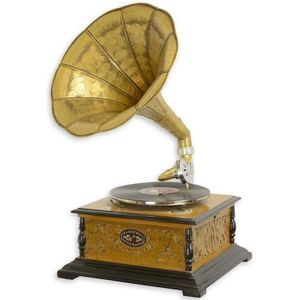 Grammofoon vintage - decoratief - Vierkante platenspeler Goud - Gekerfde bloemen - 65 cm hoog