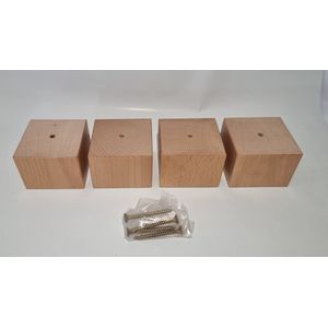 Set van 4 stuks houten meubelpoten Natuurkleur beuken 6 cm hoogte 7x7 cm met schroeven Boxspring bedden banken