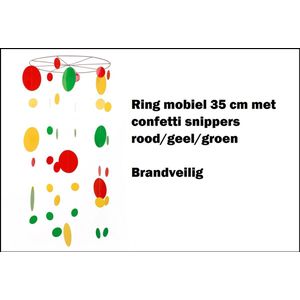Hang mobiel 35 cm met confetti snippers rood/geel/groen - Brandveilig - Carnaval decoratie festival thema feest sfeer