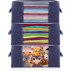 3 stuks 90 l grote opbergruimte, sprei, opvouwbare kledingopberger met versterkte handgreep, stabiele ritsen voor kleding, beddengoed, dekbed, dekbed, kussen, kussen