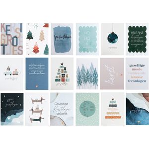 ByStudio-Steef | Kaartenset Kerst | Kaartenset mix | Set van 18 ansichtkaarten | kerstkaarten | kaartjes om te versturen | hippe kaartjes | kaartjes met tekst | wenskaarten | feestdagen kaarten | kerstkaart | hippe wenskaarten kerst |