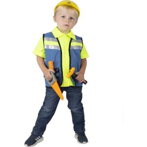 Funny Fashion - Bouwvakker & Trucker Kostuum - Willy Bouwvakker Jongen - Blauw, Geel - Maat 92 - Carnavalskleding - Verkleedkleding