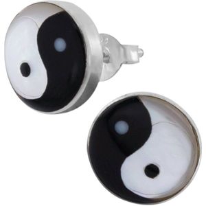 Oorbellen zilver | Oorstekers | Zilveren oorstekers, yin en yang van parelmoer