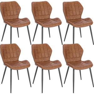 Rootz Eetkamerstoelen Set van 6 - Gestoffeerde stoelen - Kunstleren zitting - Comfortabel, duurzaam, ergonomisch ontwerp - 47 cm x 79,5 cm x 54 cm - Bruin/Donkerbruin