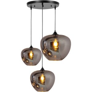 SensaHome MD85974-3 Hanglampen - 3-Lichts Eetkamer Verlichting - Smokey Glazen Eettafel Lamp - 41cm - E27 Fitting - Exclusief Lichtbron