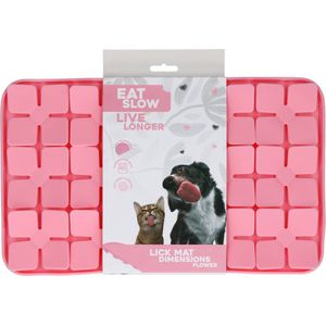 Eat Slow Live Longer Likmat Bloemenpatroon – 21 x 34 cm - Snuffelmat - Anti-schrok Mat - Slowfeeder - 100% Siliconen - Vaatwasserbestendig - Roze