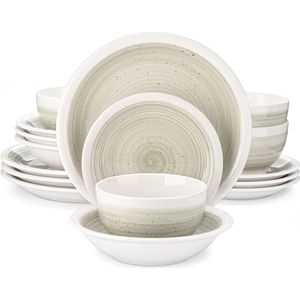 Serviesset - Serviessets - Serviesset 8 persoons - Lichtgrijs Met Witte Rand - Porselein - 32-Delig Servies - Dinerbord - Dessertbord - Kom - Soepkom